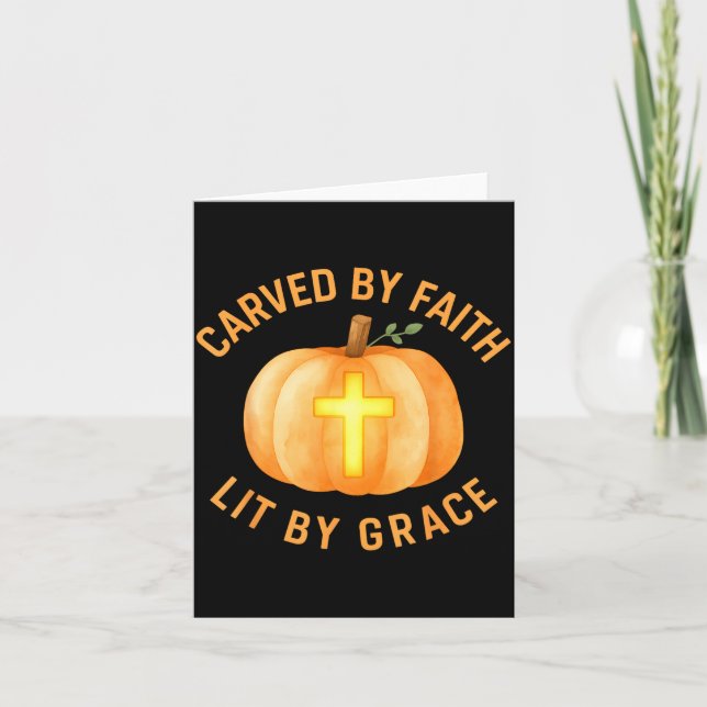 Carte Carved By Faith Lit By Grace Pumpkin Cross Christi (Devant)