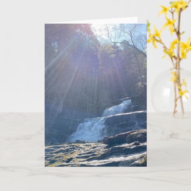 Carte Cascade, rochers et rayons de soleil (Fleur jaune)