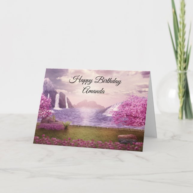 Carte Cascades et cerisiers autour d'un lac Anniversaire (Devant)