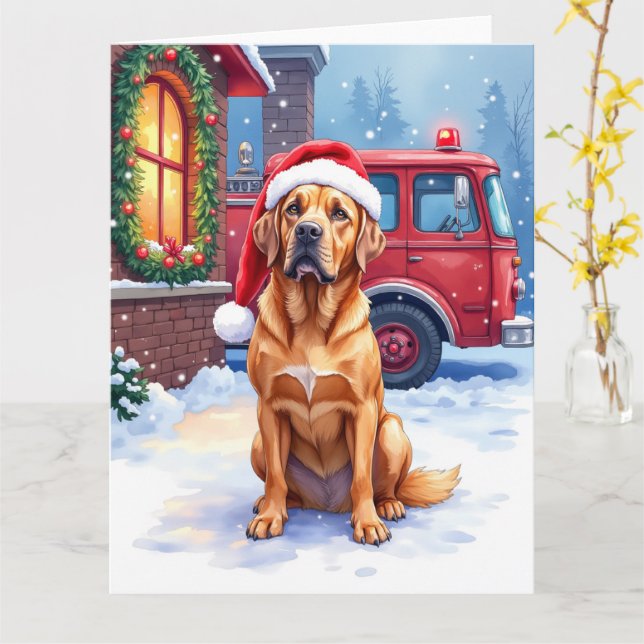 Carte Caserne de pompiers Chapeau de Noël Dogue de Borde (Fleur jaune)