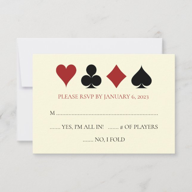 Carte Casino Convient Noir Off Blanc Mariage RSVP (Devant)