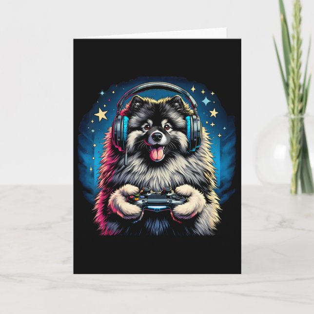 Carte Casque Jeux Vidéo Keeshond Chien Gaming  (Devant)