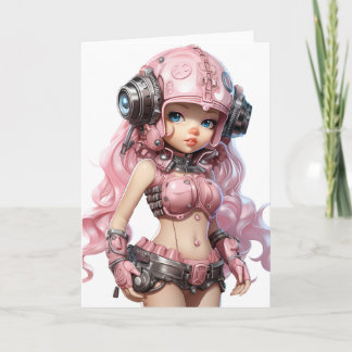 Carte Casque rose Steampunk fille caractère