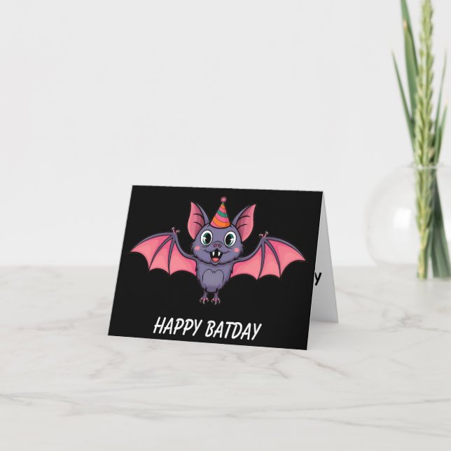 Carte casquette d'anniversaire de la chauve-souris coupé (Devant)