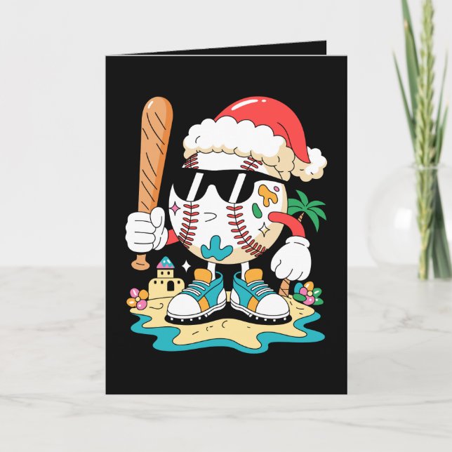 Carte Casquette de baseball de Noël Santa Batte de plage (Devant)