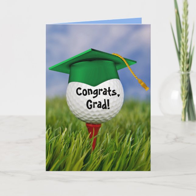 Carte Casquette De Graduation Verte Sur Ball De Golf (Devant)