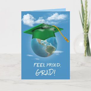 Carte Casquette de graduation verte sur la planète Terre