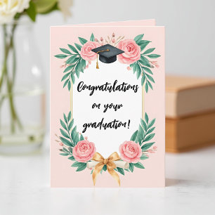 Carte Casquette de remise des diplômes aux roses florale
