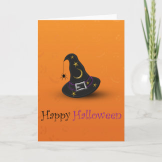 Carte Casquette de sorcière de Halloween avec l'araignée