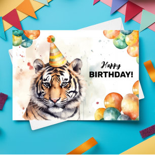 Carte Casquette de Tiger Party Aquarelle Portrait Joyeux