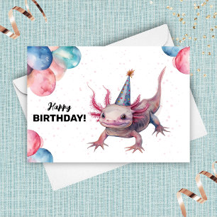 Carte Casquette du parti Axolotl Aquarelle sauvage Joyeu