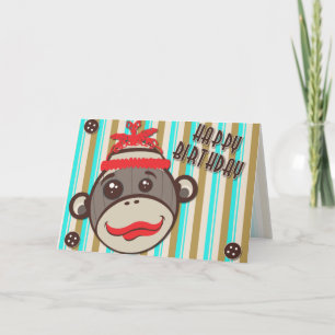 Carte Casquette fou Joyeux Anniversaire Sock Monkey Card