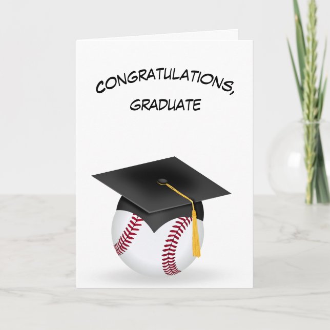 Carte Casquette noire de graduation sur un baseball (Devant)