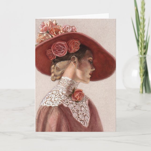 Carte Casquette rose de cru victorien élégant de Madame (Devant)