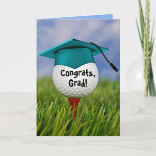 Carte Casquette turquoise De Graduation Sur Ball De Golf