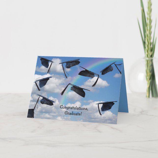 Carte Casquettes noirs de graduation dans le ciel avec a (Devant)