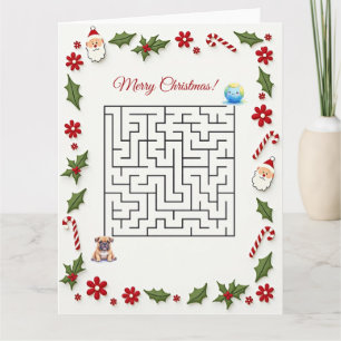 Carte Casse-tête de Noël en labyrinthe Bulldog Fêtes