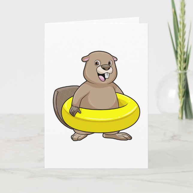 Carte Castor à la baignade avec bague de natation (Devant)