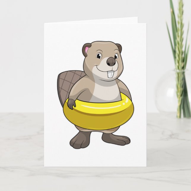 Carte Castor à la baignade avec bague de natation (Devant)