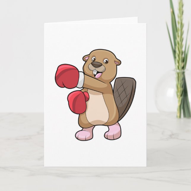 Carte Castor à la boxe avec des gants de boxe (Devant)