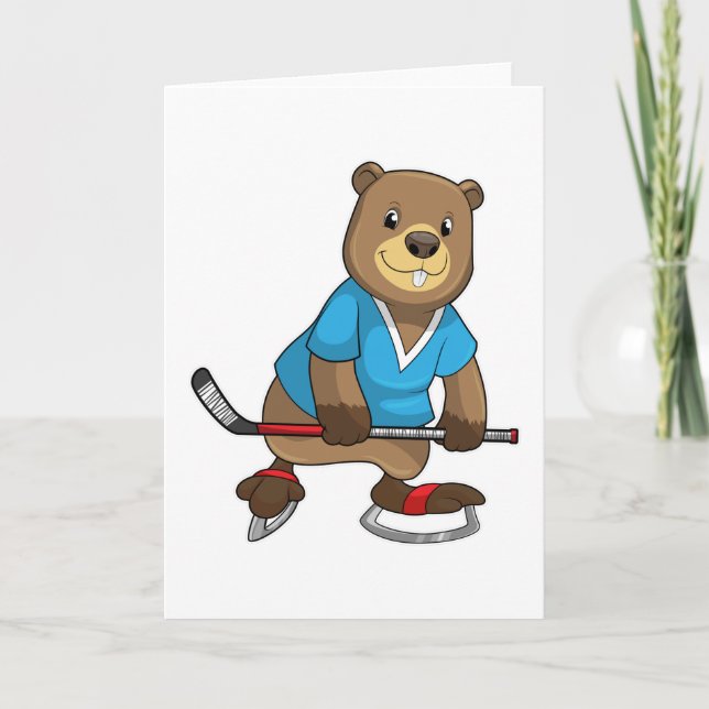 Carte Castor au hockey sur glace avec bâton de hockey su (Devant)