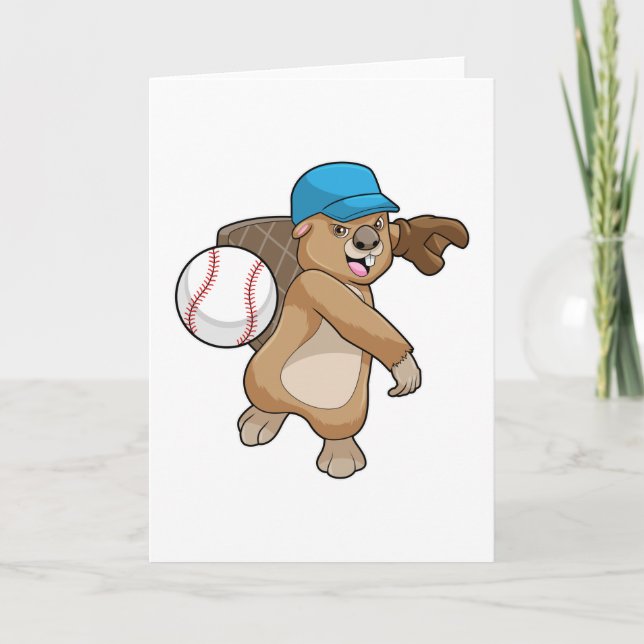 Carte Castor au sport de baseball avec casquette (Devant)
