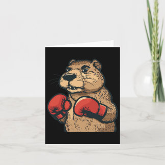 Carte Castor Drôle Avec Gants De Boxe Rouge Costume