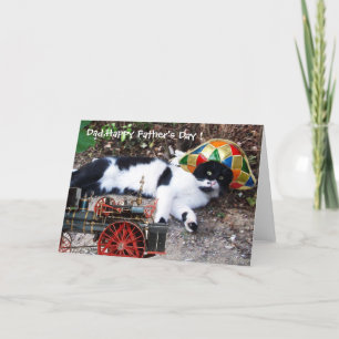 Carte CAT AVEC Fête des pères CASQUETTE HARLEQUIN