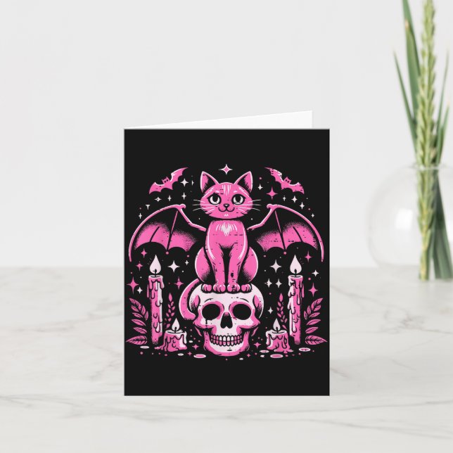 Carte Cat Bat On Skull Halloween Costume Goth Women Girl (Devant)