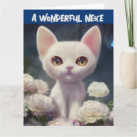 Carte CAT BLANCHE ANNIVERSAIRE NEICE
