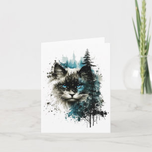 Carte Cat Blue Eyes Cat Motif Art Forêt Animal Cat
