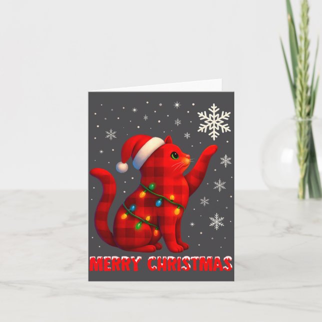 Carte Cat Christmas Light Reindeer Santa Christmas Cat L (Devant)