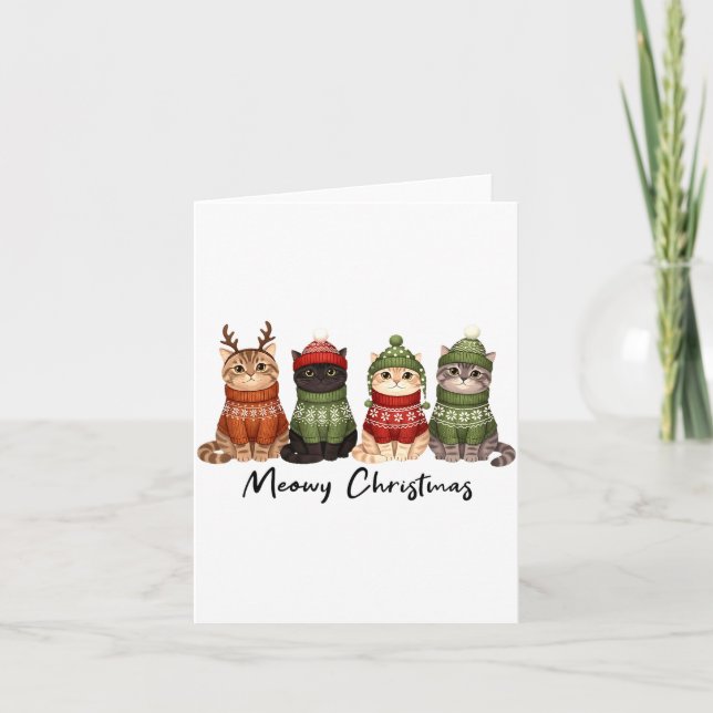Carte Cat Christmas Light Reindeer Santa Meowy Christmas (Devant)