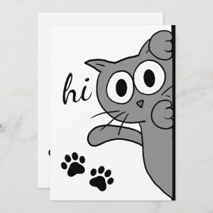 Carte Cat Dire Bonjour Grey Texte Personnalisé Plat