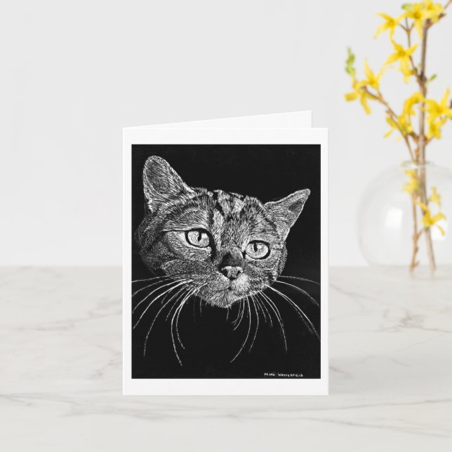 Carte Cat Face Scratch Board Drawing card   (Fleur jaune)