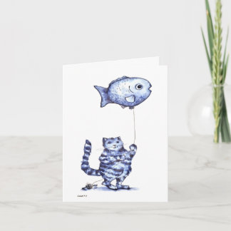 Carte Cat Flying Fish Get Well card