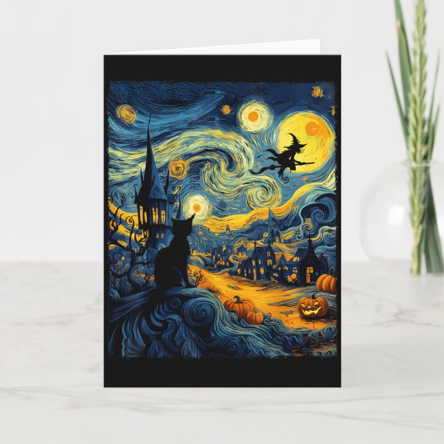 Carte Cat Halloween Van Gogh Starry Night Pumpkin Men Wo (Devant)