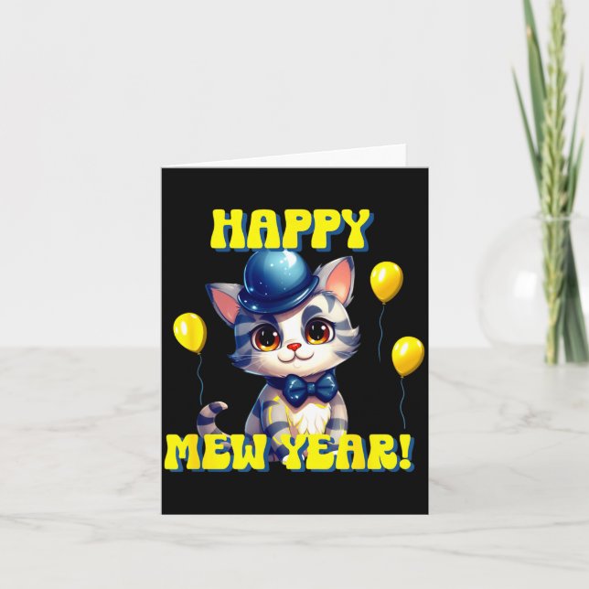 Carte Cat Happy New Year Mew Year Funny New Years Party  (Devant)