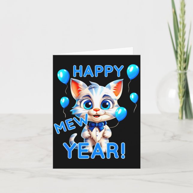 Carte Cat Happy New Year Mew Year Funny New Years Party  (Devant)