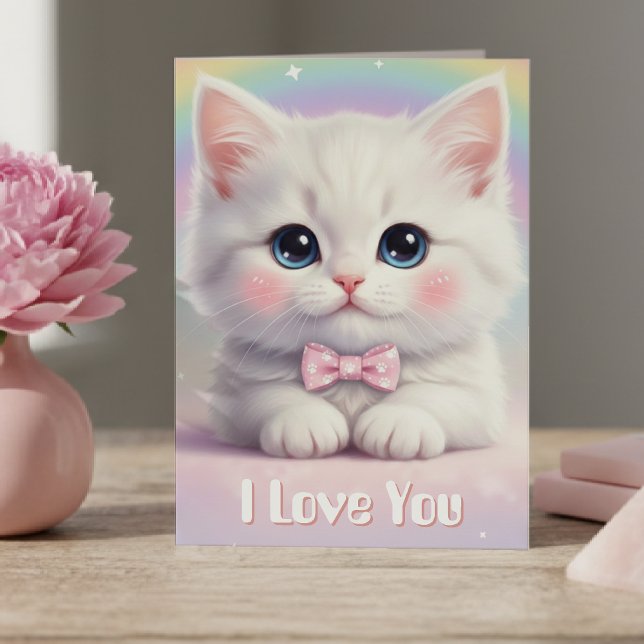 Carte Cat I Love You Cute Birthday Valentine's Day (Cat I Love You Cute Kitten Rainbow Valentine's Day Card
)