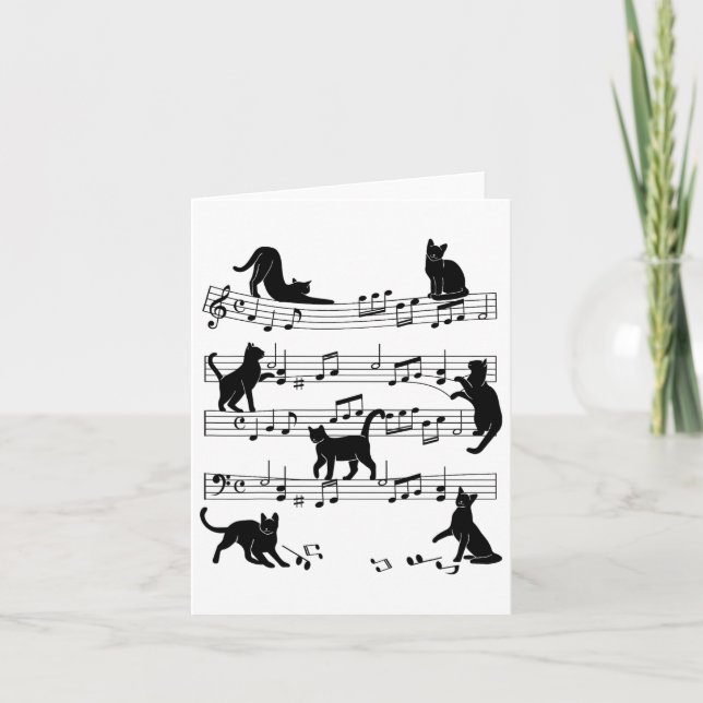 Carte Cat Kitty Jouer Musique Clef Piano Musicien Art (Devant)