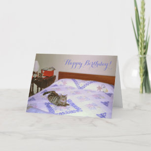 Carte Cat Laying Vintage Chenille des années 1960