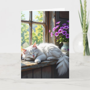 Carte Cat Napping sur la fenêtre   Joyeux anniversaire