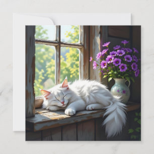Carte Cat Napping sur la fenêtre   Non personnalisé