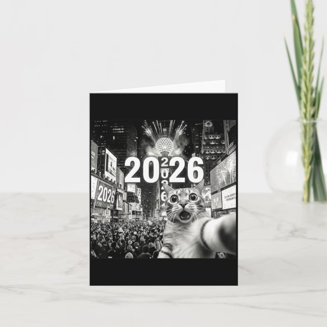 Carte Cat Selfie At New York Happy New Years Eve 2026 Ba (Devant)