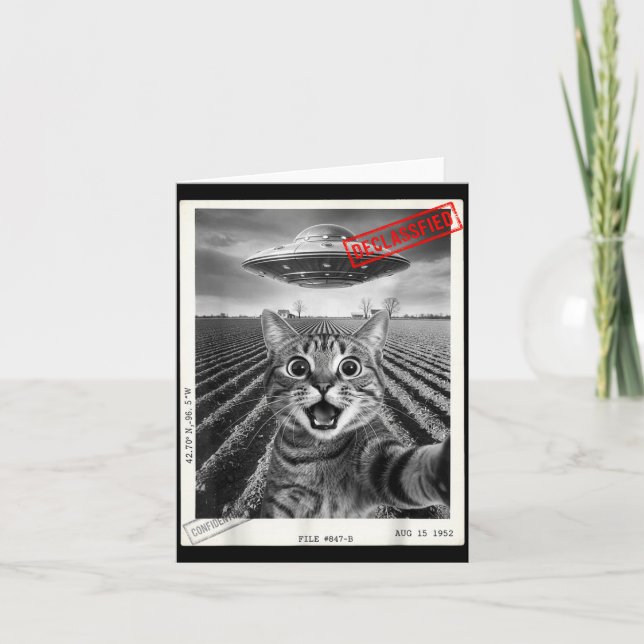 Carte Cat Selfie Ufo Alien Funny Surprised Cat Meme Men  (Devant)
