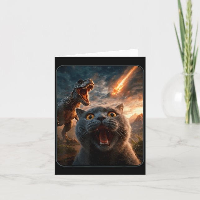 Carte Cat Selfie With T-rex Dinosaur Funny Cat T Rex Shi (Devant)