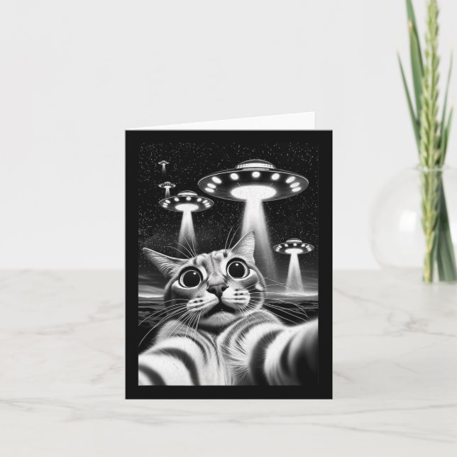 Carte Cat Ufo Funny Invasion Mème Retro Alien Cat Ufo Se (Devant)