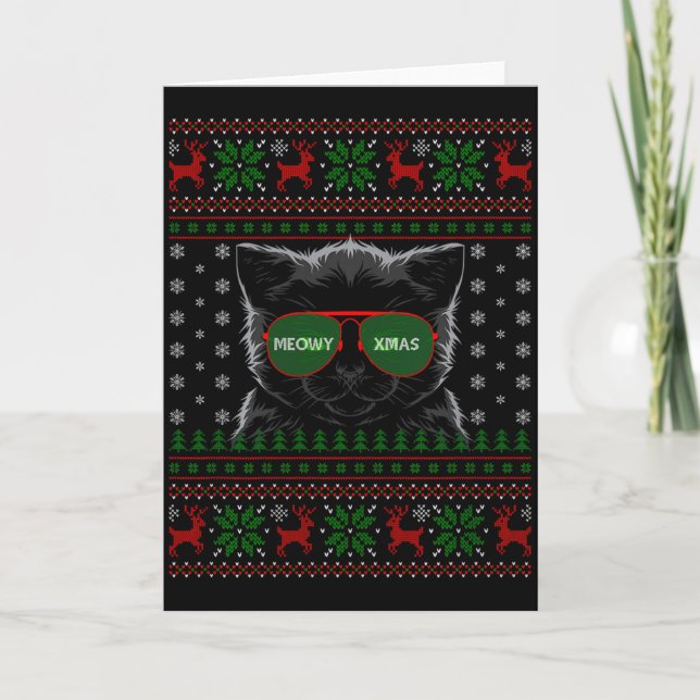 Carte Cat Ugly Christmas Sweater Style Funny Cat Xmas Pa (Devant)