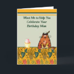 Carte Cat veut aider Maman à célébrer son anniversaire<br><div class="desc">Comical cat veut aider Maman à fêter son anniversaire,  mais seulement si elle donne la chatte chatte. Les mots à l'intérieur peuvent être changés. Merci à Dealjumbo et au Hungryjpeg pour certains des éléments du design.</div>